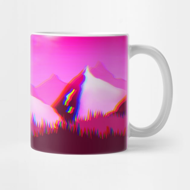 Neon Pink Mountains Landscape with Chromatic Aberration by galaxieartshop